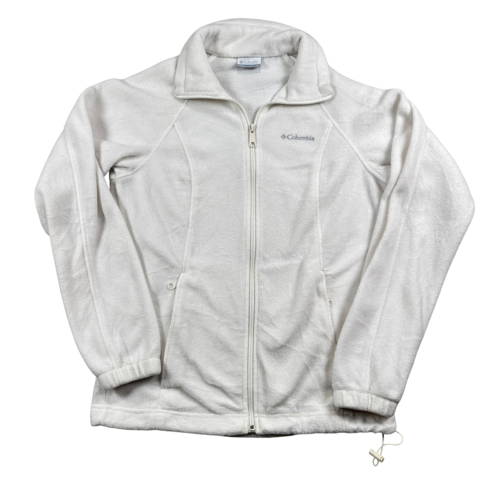 Columbia Fleece Jacket Women Small White Full Zip Benton Springs Mock Neck
